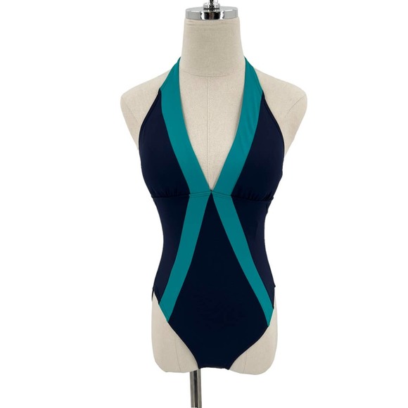New $180 Vince Camuto Women's Color-Block Halter One Piece